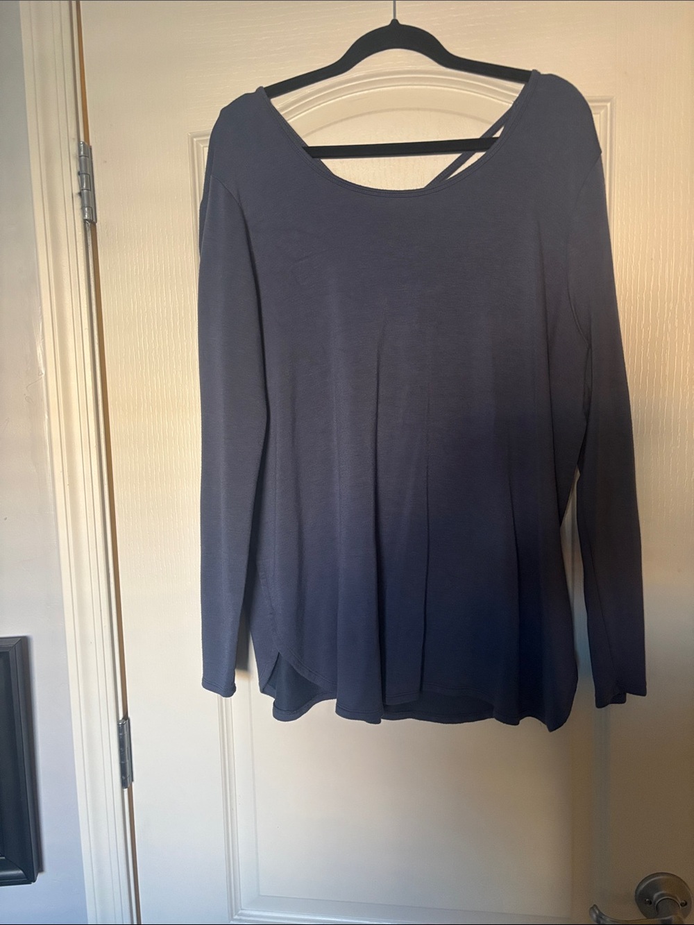 Workshop Republic Clothing Dusty Blue Long Sleeve Scoop Neck Top with Back Strap